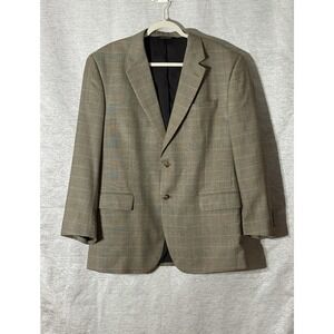 Jos A Bank Travelers Collection 44R Silk Wool Glen Plaid Sport Coat Blazer Tan